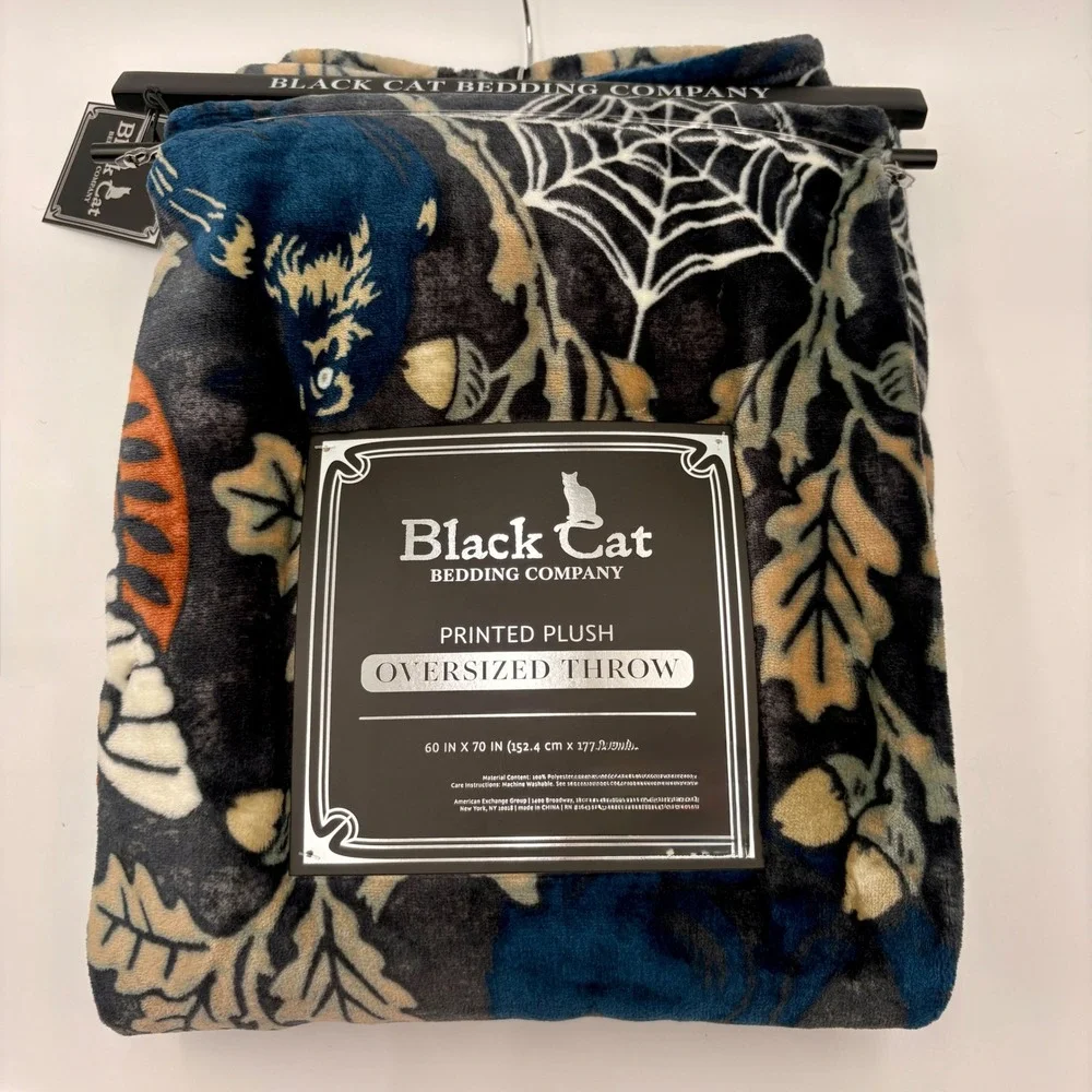 Black Cat Bedding Company Gothic Plush Oversized Throw Skulls Ravens Halloween